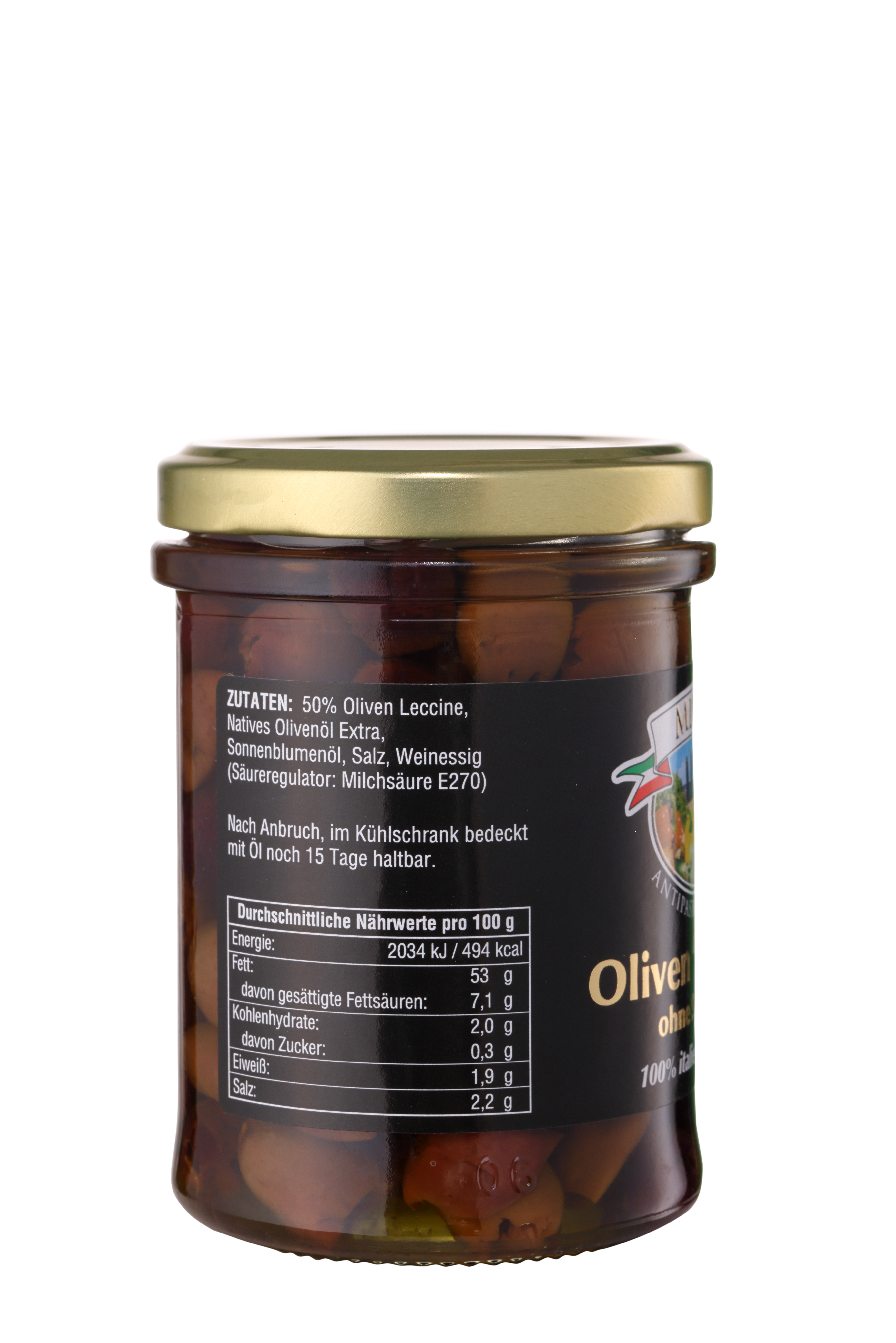 Minato, Leccine Oliven 100% italienisch , ohne Stein in Öl, 180g