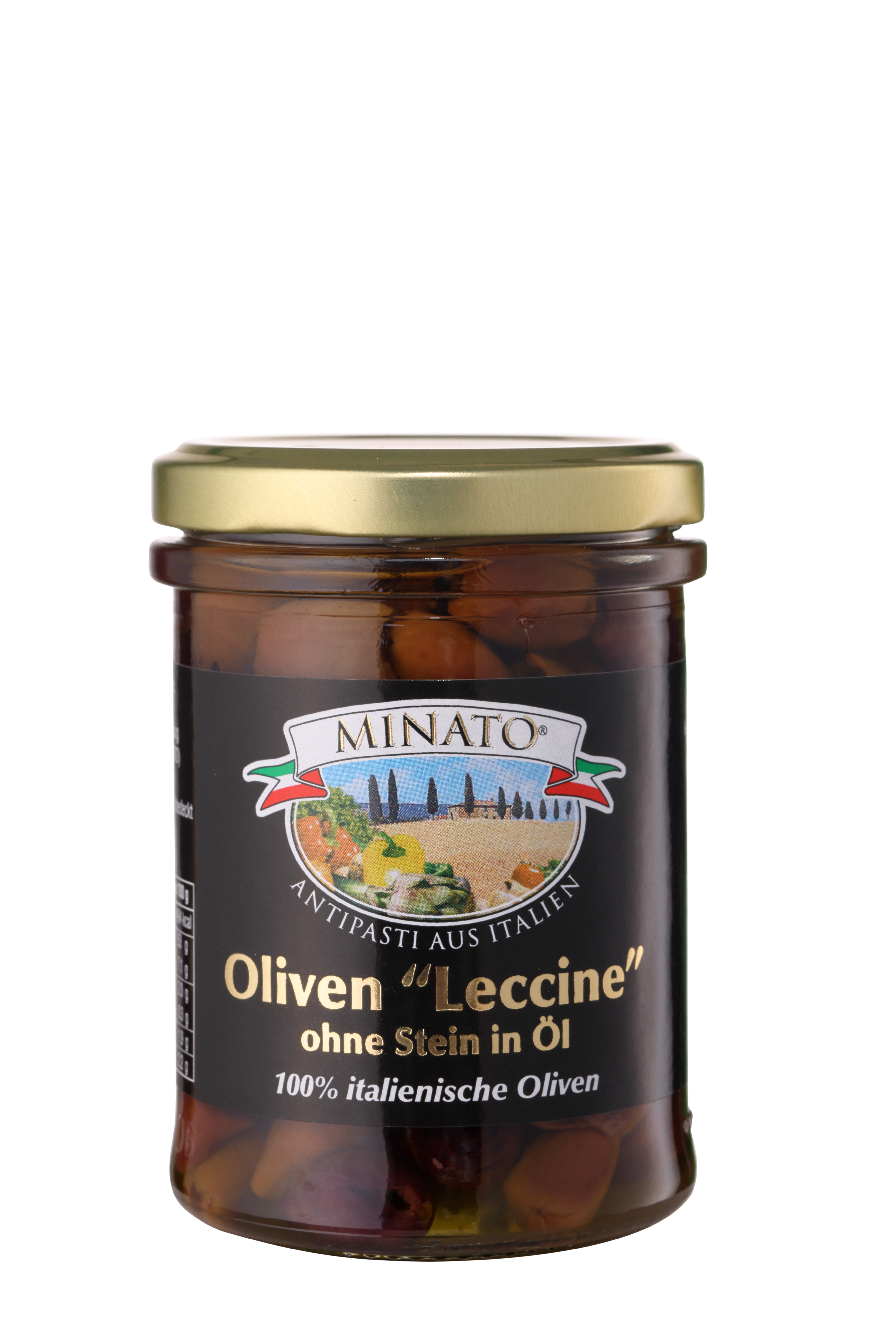 Minato, Leccine Oliven 100% italienisch , ohne Stein in Öl, 180g