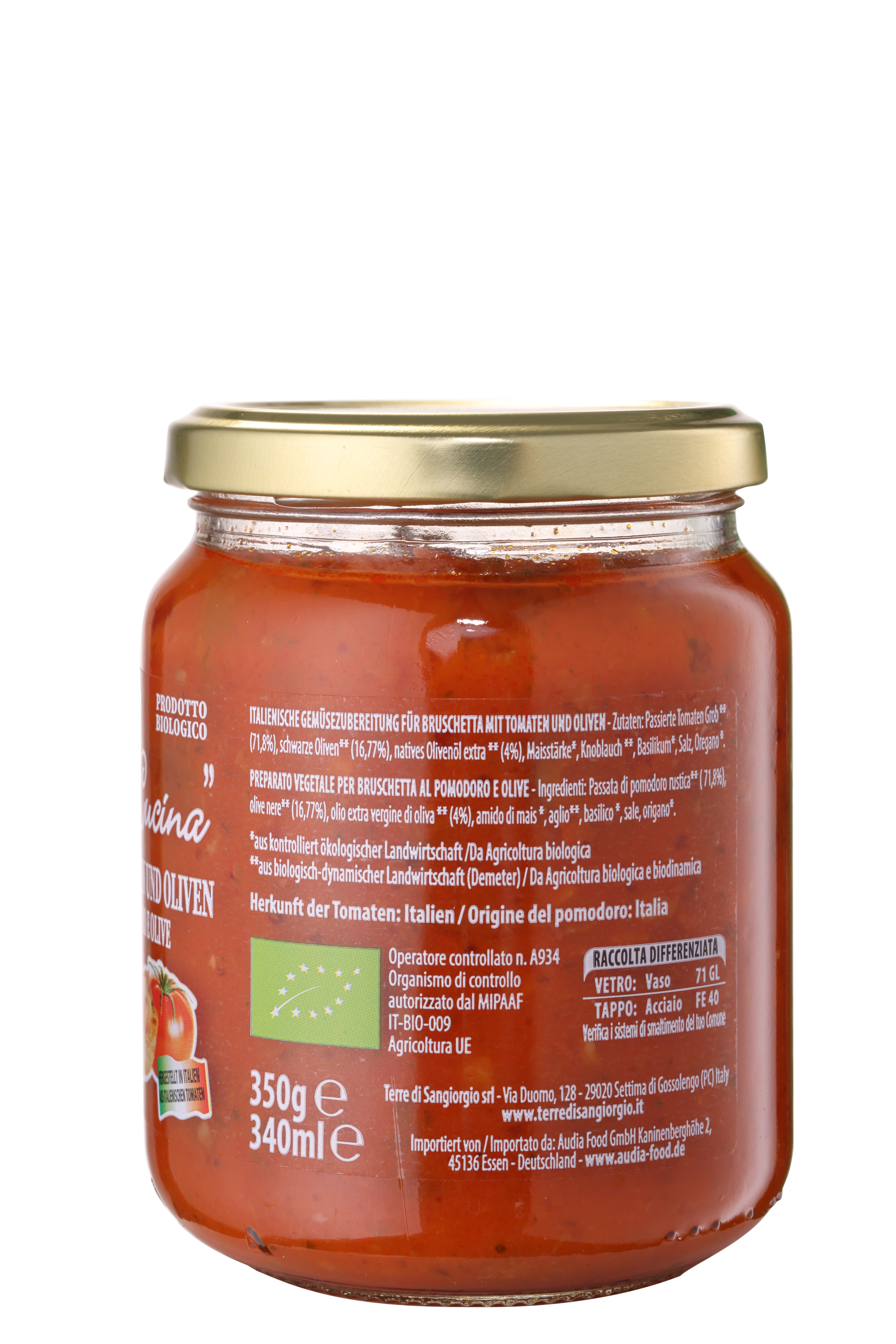 Delizie in Cucina, DEMETER Bruschetta frische Tomate und Olive, 350 g DE-ÖKO-003