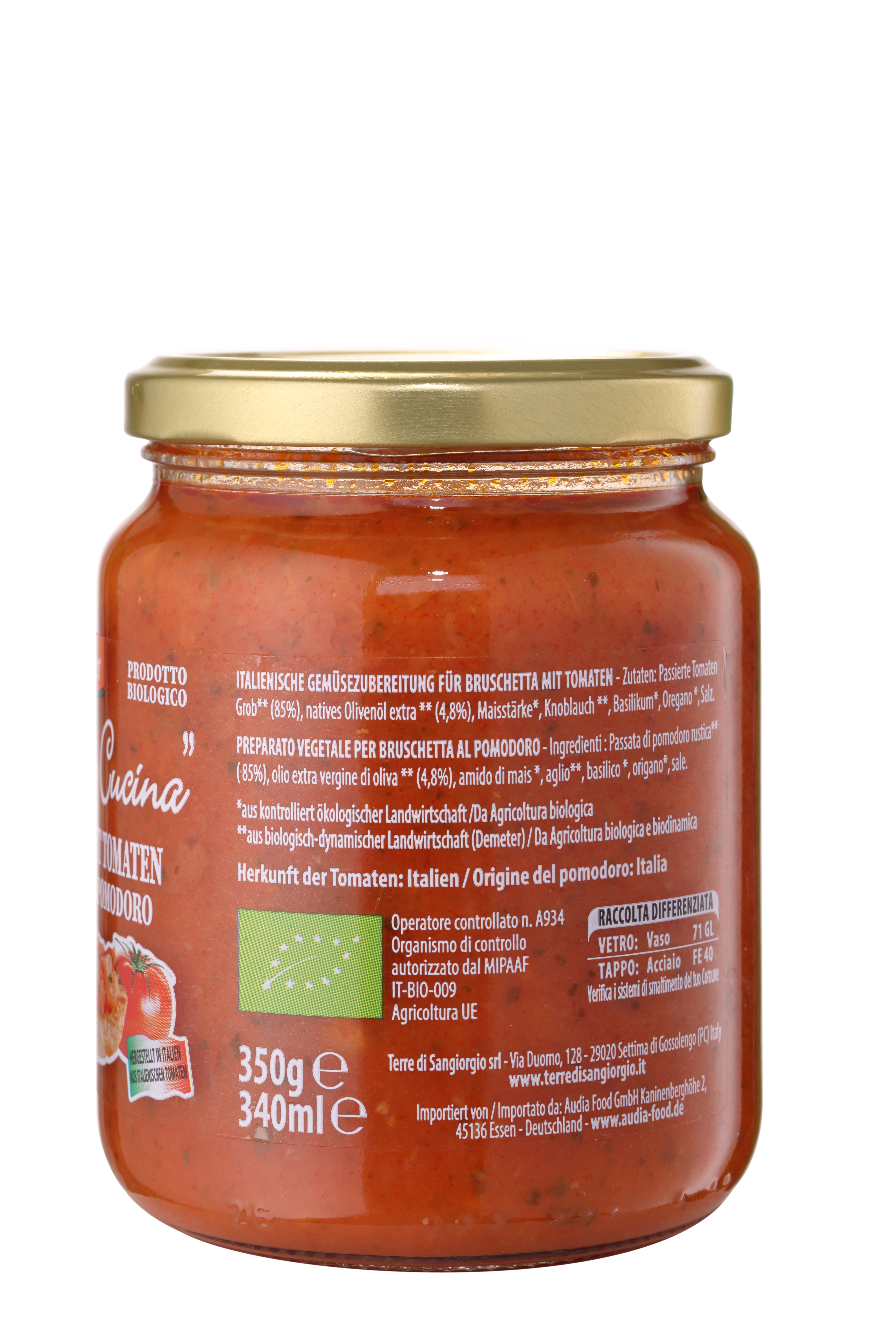 Delizie in Cucina, DEMETER Bruschetta aus frischen Tomaten, 350 g DE-ÖKO-003