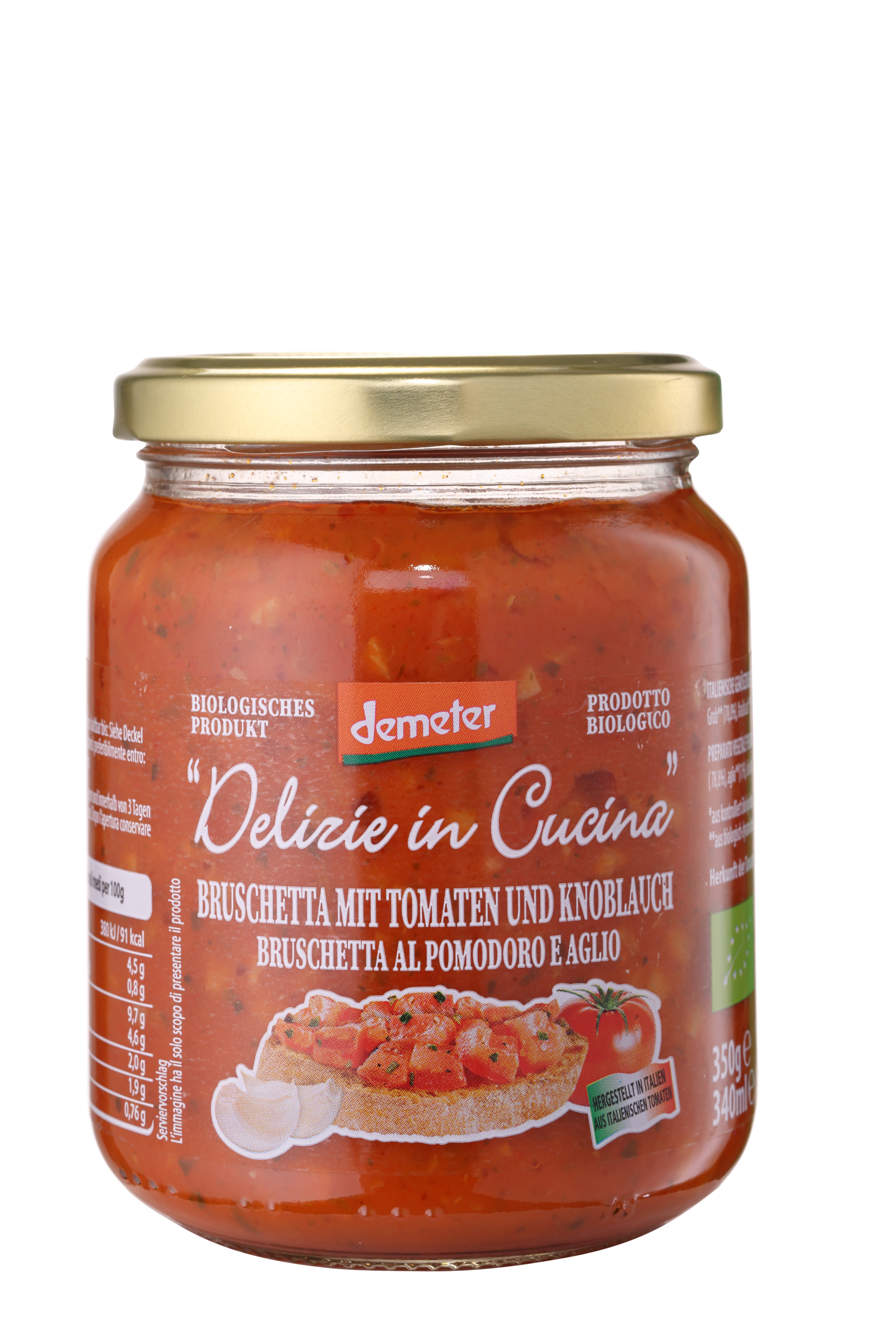 Delizie in Cucina, DEMETER Bruschetta frische Tomate und Knoblauch, 350 g DE-ÖKO