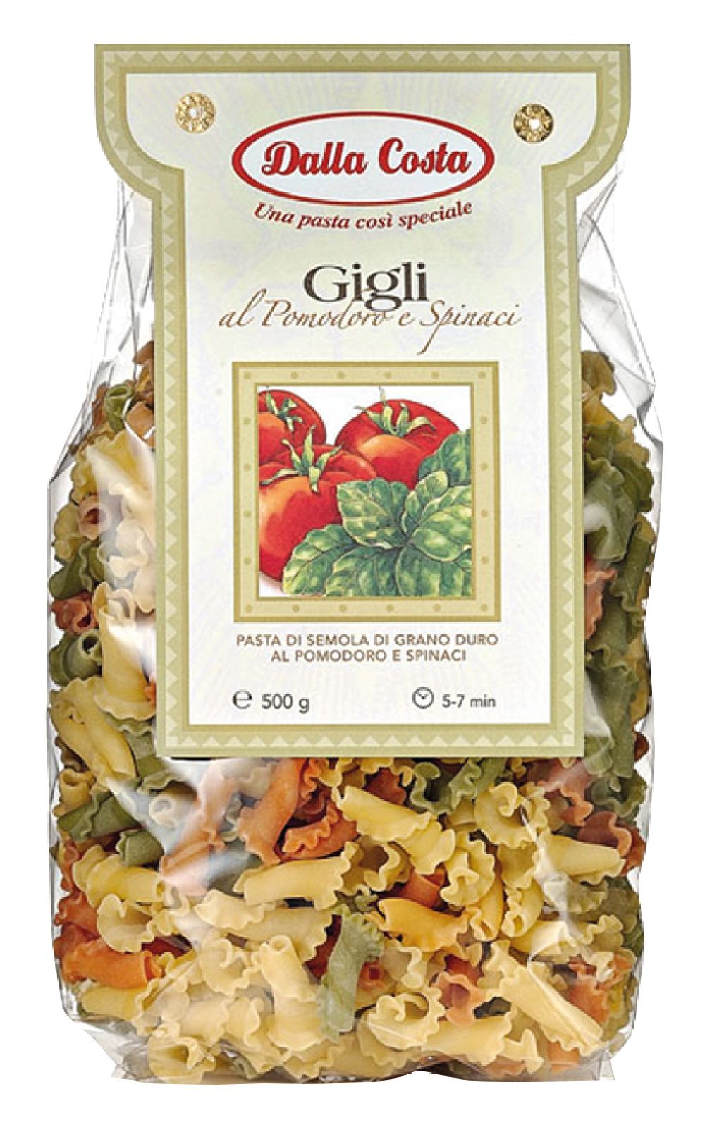 Dalla Costa, Pasta "Gigli" mit Tomaten und Spinat, 500g