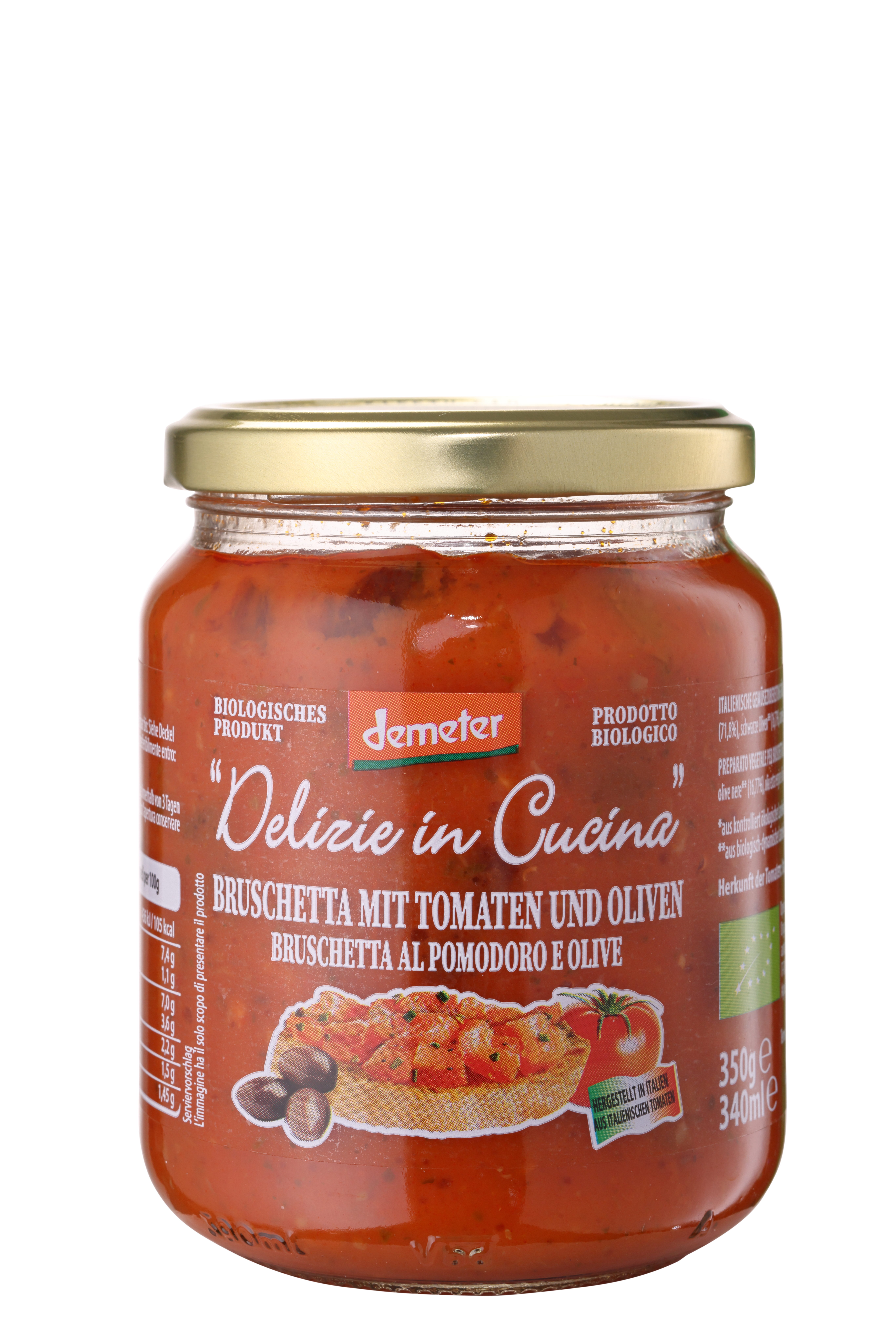 Delizie in Cucina, DEMETER Bruschetta frische Tomate und Olive, 350 g DE-ÖKO-003
